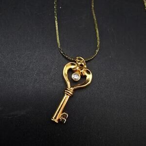 Avon Key Pendant Necklace Gold Tone Vintage Costume Jewelry Whimsical